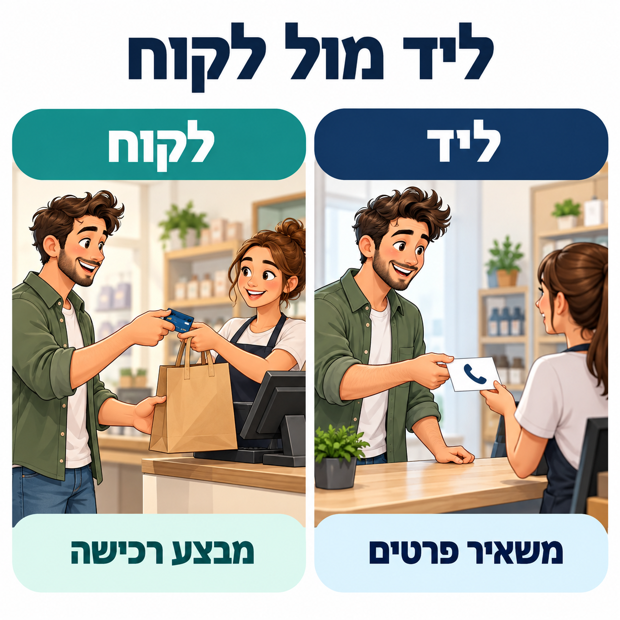 ליד מול לקוח: השארת פרטי קשר לעומת ביצוע רכישה
