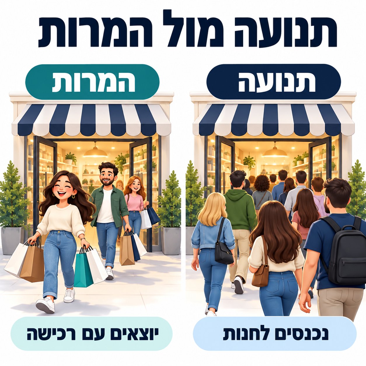 תנועה מול המרות: אנשים נכנסים לחנות וחלק מהם יוצאים עם רכישה