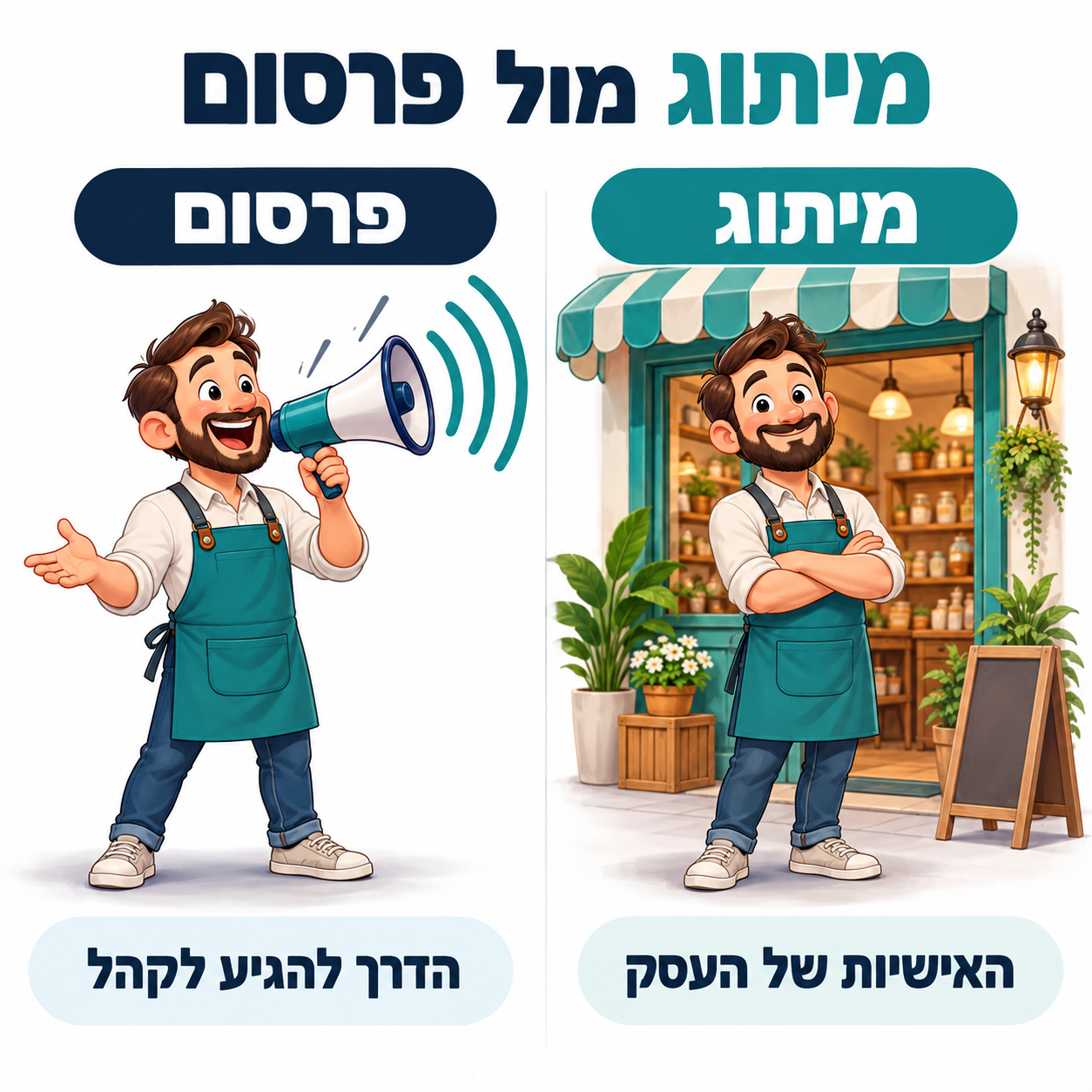 המחשת מיתוג מול פרסום: האישיות של העסק לעומת המגפון שמפיץ את המסר לקהל